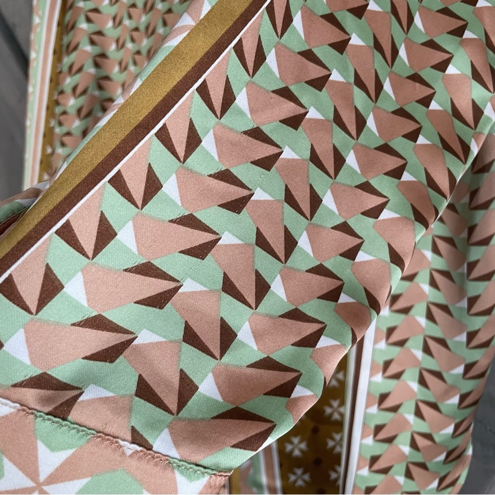 House of Harlow 1960 Art‎ Decor Silky Satin Button Up Size XL Brown green Pink - Picture 6 of 11